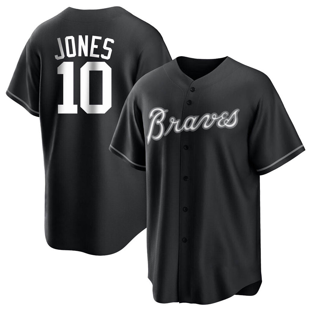 Friene A.Braves #10 Chipper Jones Player Black Home Game Stitched Jerseys