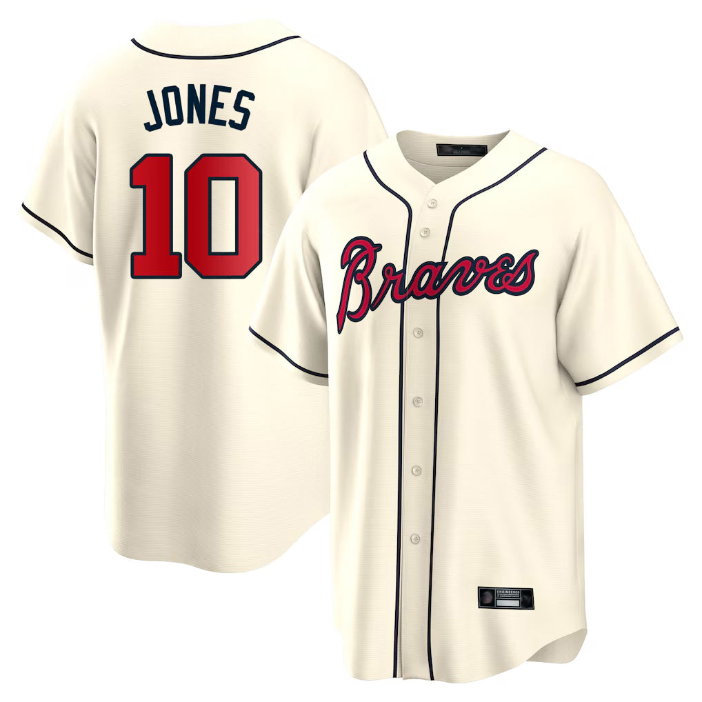 Friene A.Braves #10 Chipper Jones Player Cream Home Game Stitched Jerseys