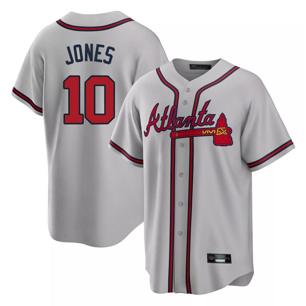 Friene A.Braves #10 Chipper Jones Player Gray Home Game Stitched Jerseys