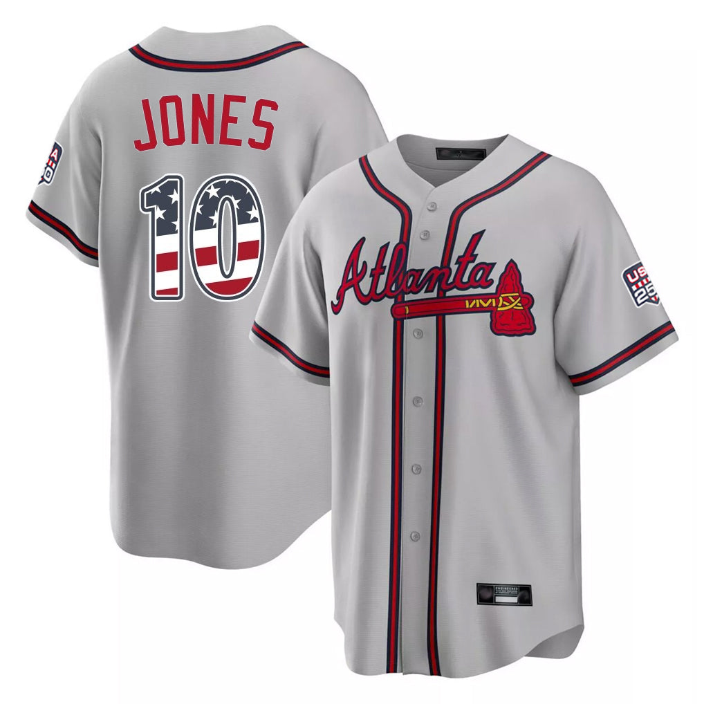 Friene A.Braves #10 Chipper Jones Player Gray USA 250 Fourth Of July Limited Home Game Stitched Jerseys