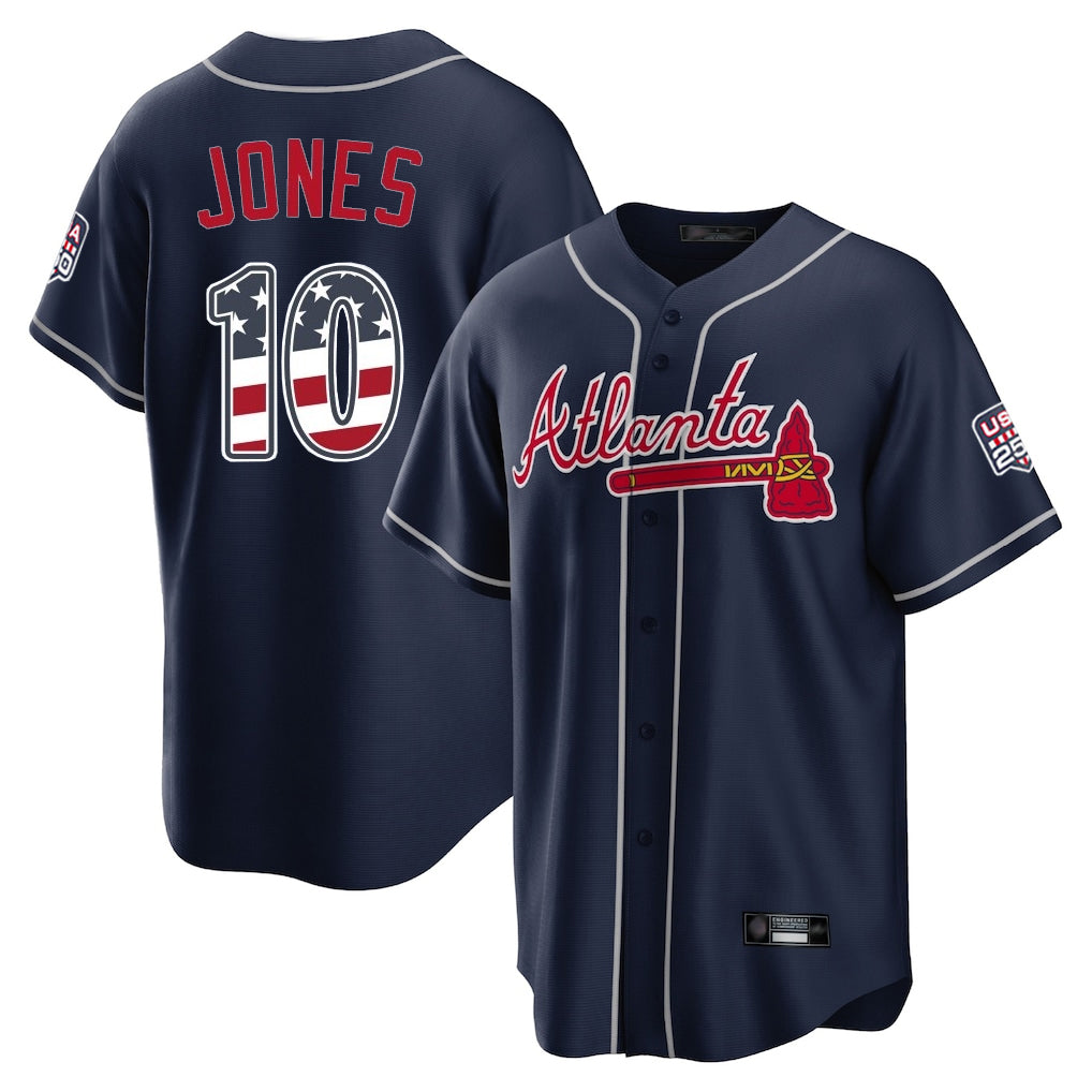 Friene A.Braves #10 Chipper Jones Player Navy USA 250 Fourth Of July Limited Home Game Stitched Jerseys