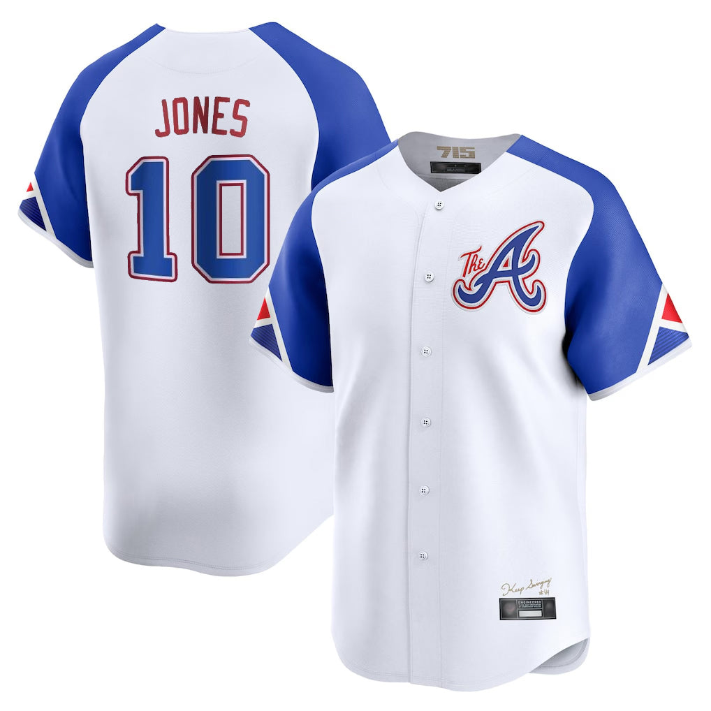 Friene A.Braves #10 Chipper Jones Player White City Connect Limited Home Game Stitched Jerseys