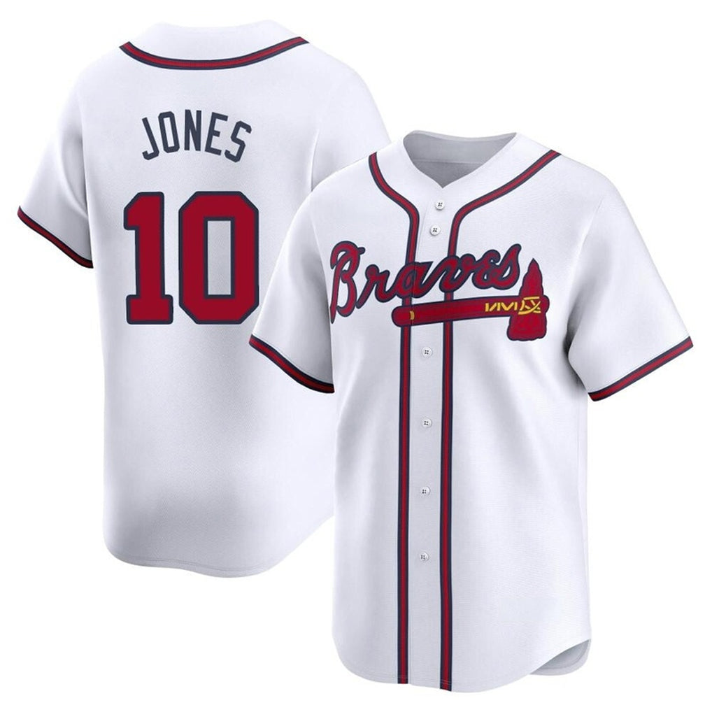 Friene A.Braves #10 Chipper Jones Player White Limited Home Game Stitched Jerseys