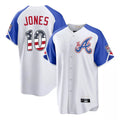 Friene A.Braves #10 Chipper Jones Player White USA 250 Fourth Of July City Connect Home Game Stitched Jerseys