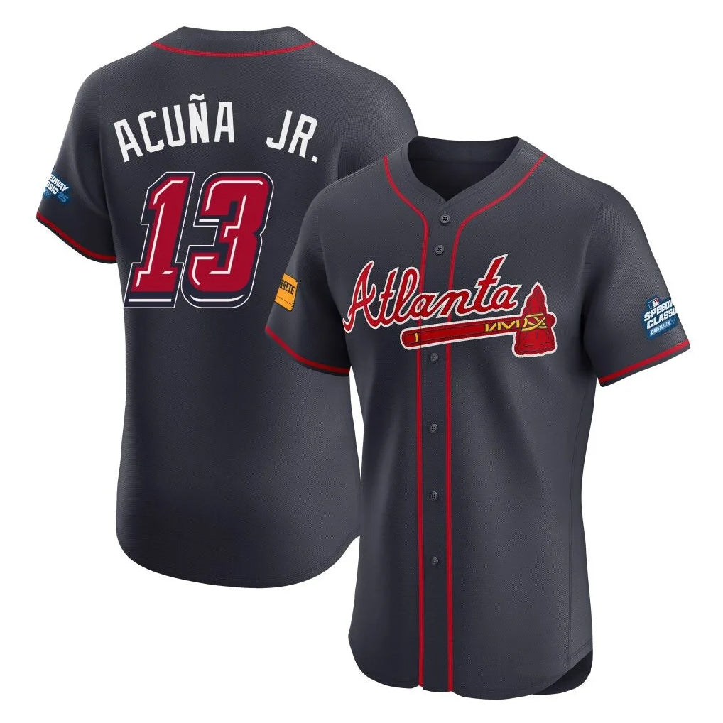 Friene Friene A.Braves #13 Ronald Acuna Jr Player Navy 2025 Speedway Classic Limited Elite Home Game Stitched Jerseys