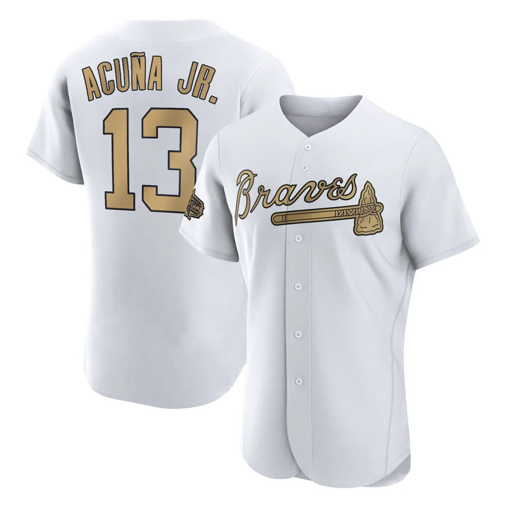 Friene A.Braves #13 Ronald Acuna Jr Player White-Gold All-Star Limtied Elite Home Game Stitched Jerseys