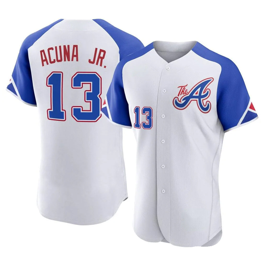 Friene A.Braves #13 Ronald Acuna Jr Player White City Connect Limited Elite Home Game Stitched Jerseys