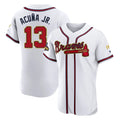 Friene A.Braves #13 Ronald Acuna Jr Player White Gold Limited Elite Home Game Stitched Jerseys