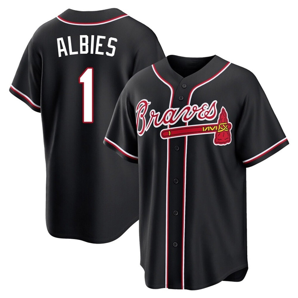 Friene A.Braves #1 Ozzie Albies Player Black Fashion Out Game Stitched Jerseys