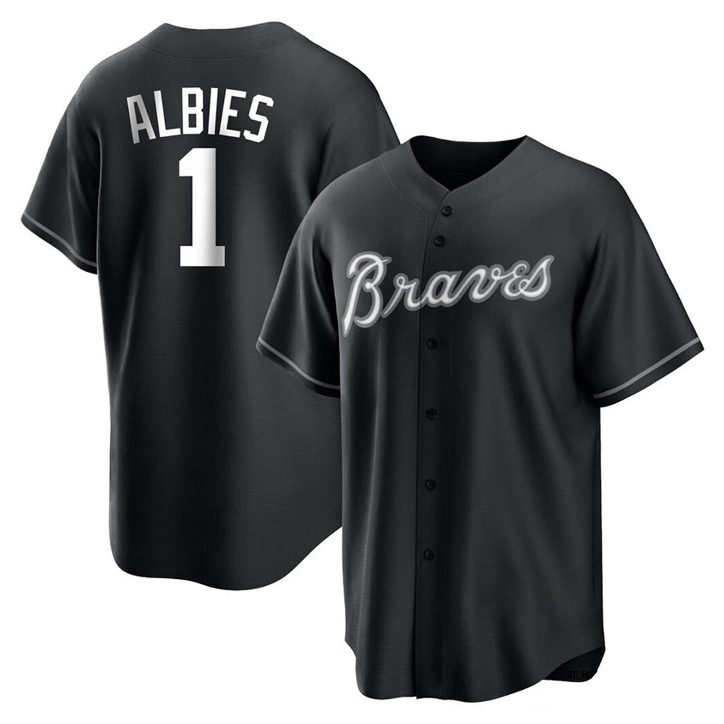 Friene A.Braves #1 Ozzie Albies Player Black Home Game Stitched Jerseys