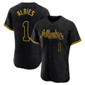 Friene A.Braves #1 Ozzie Albies Player Black Snake Skin City Limited Elite Home Game Stitched Jerseys
