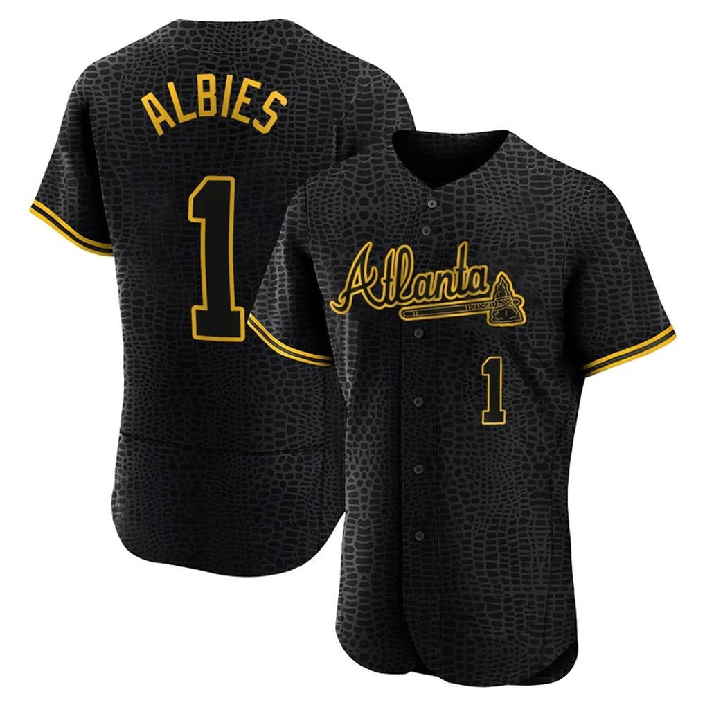 Friene A.Braves #1 Ozzie Albies Player Black Snake Skin City Limited Elite Home Game Stitched Jerseys