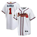 Friene A.Braves #1 Ozzie Albies player White World Series Gold Program Stitched Jerseys