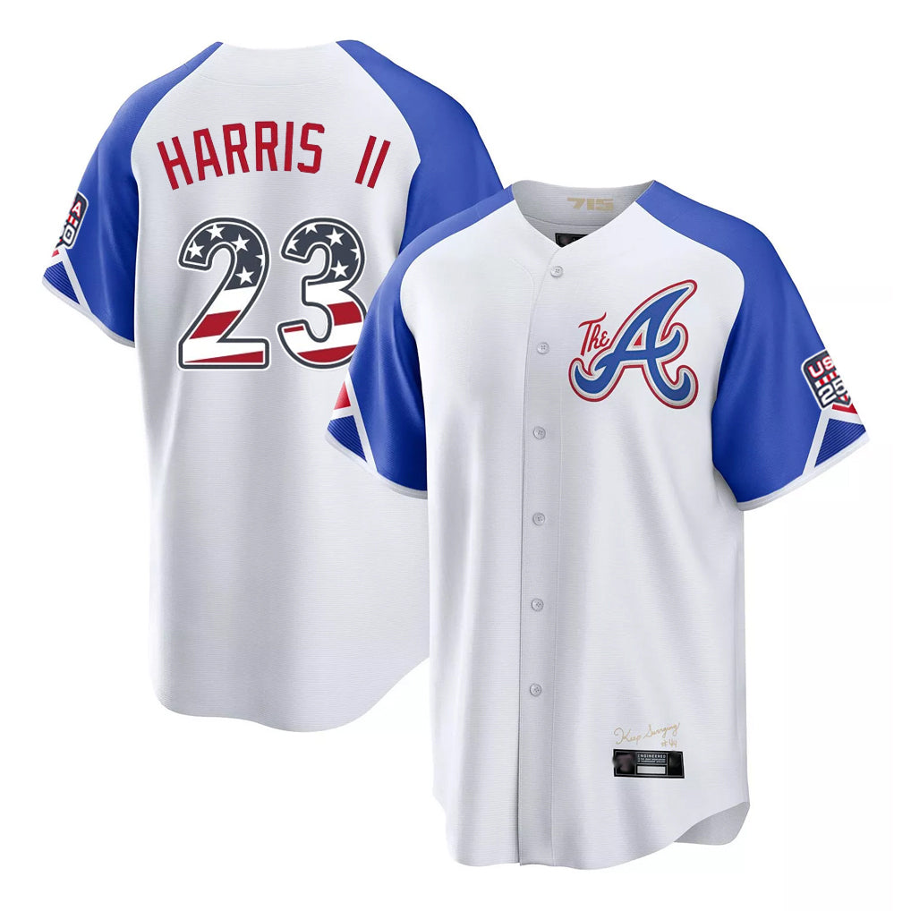 Friene A.Braves #23 Michael Harris II Player White USA 250 Fourth Of July City Connect Home Game Stitched Jerseys