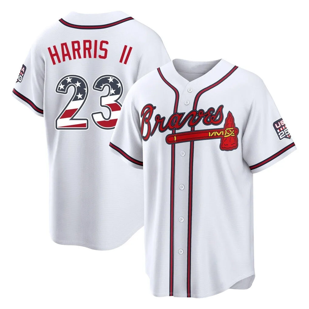 Friene A.Braves #23 Michael Harris II Player White USA 250 Fourth Of July Limited Home Game Stitched Jerseys
