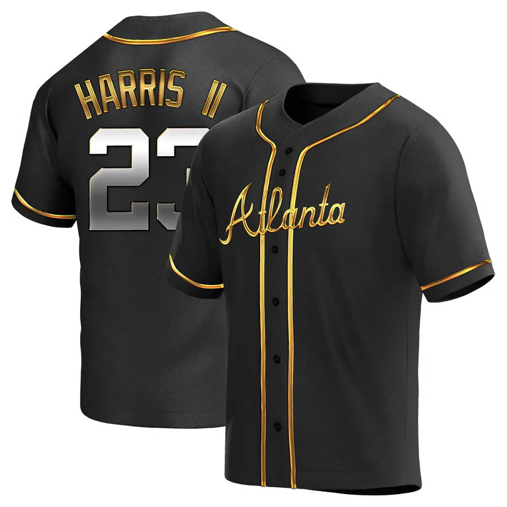 Friene A.Braves #23 Michael Harris II player Gold Replica Black en Alternate Stitched Jerseys