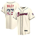 Friene A.Braves #27 Austin Riley Player Cream USA 250 Fourth Of July Limited Home Game Stitched Jerseys