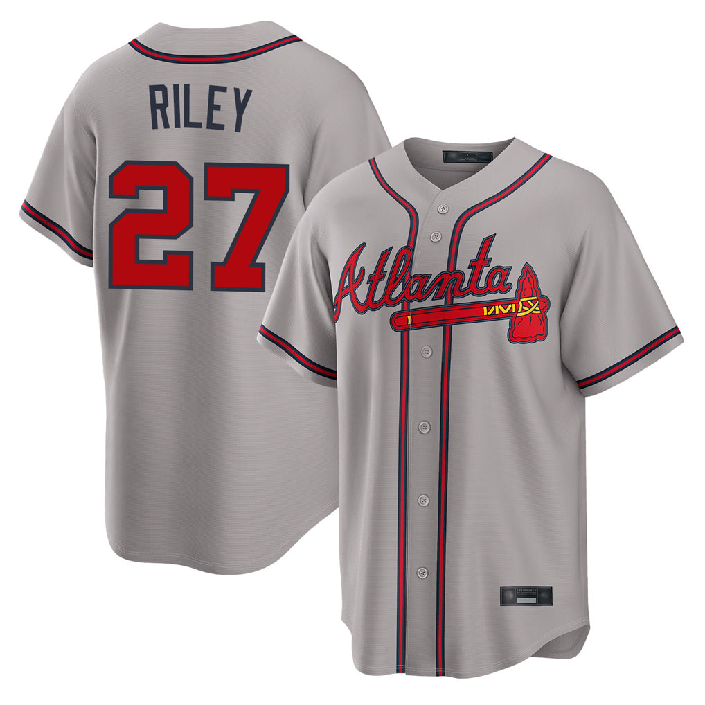 Friene A.Braves #27 Austin Riley Player Gray Home Game Stitched Jerseys