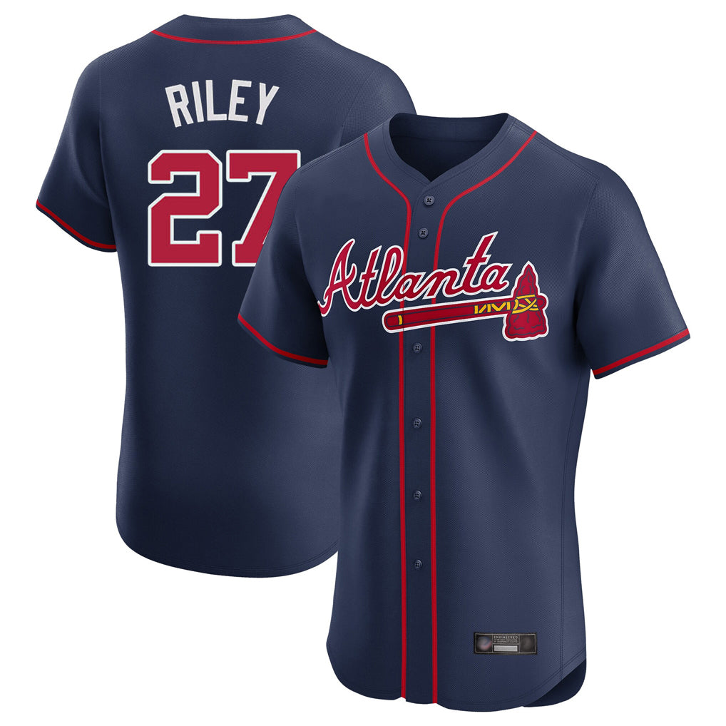 Friene A.Braves #27 Austin Riley Player Navy Limited Elite Home Game Stitched Jerseys