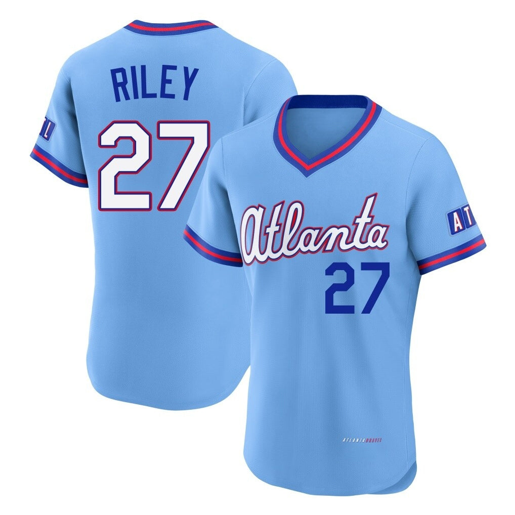 Friene A.Braves #27 Austin Riley Player Powder Blue 2026 City Connect T-shirt Limited Elite Home Game Stitched Jerseys