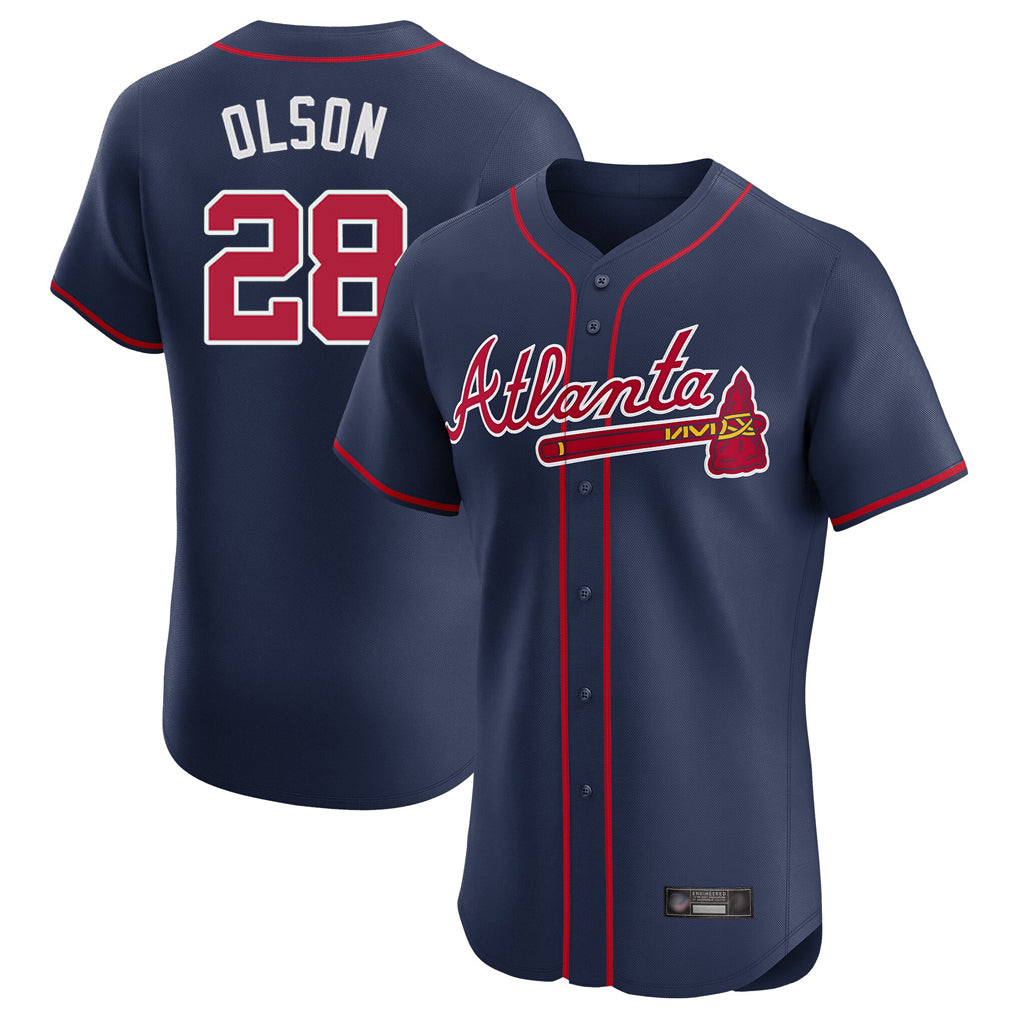 Friene A.Braves #28 Matt Olson Player Navy Limited Elite Home Game Stitched Jerseys