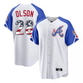 Friene A.Braves #28 Matt Olson Player White USA 250 Fourth Of July City Connect Home Game Stitched Jerseys