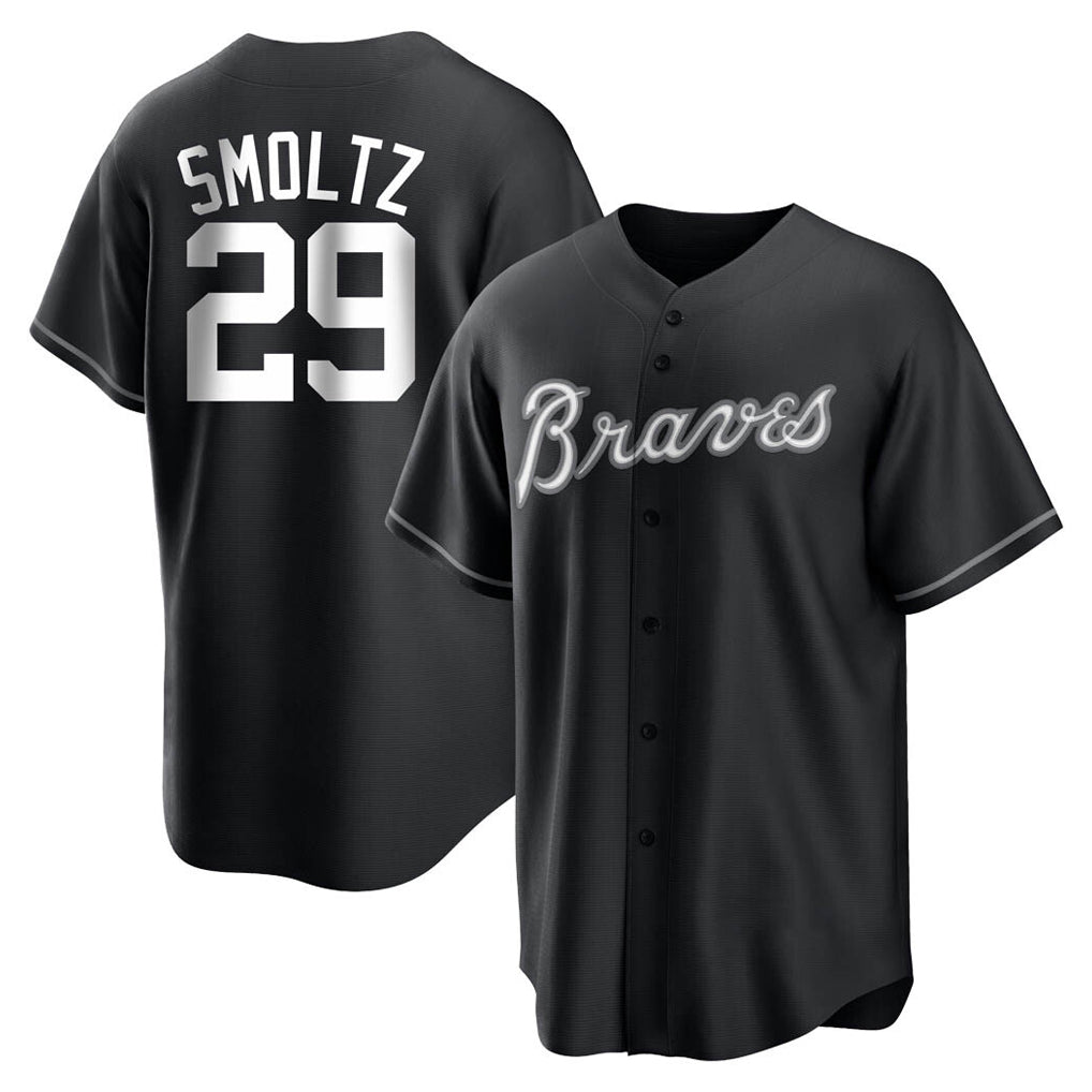 Friene A.Braves #29 John Smoltz Player Black Home Game Stitched Jerseys