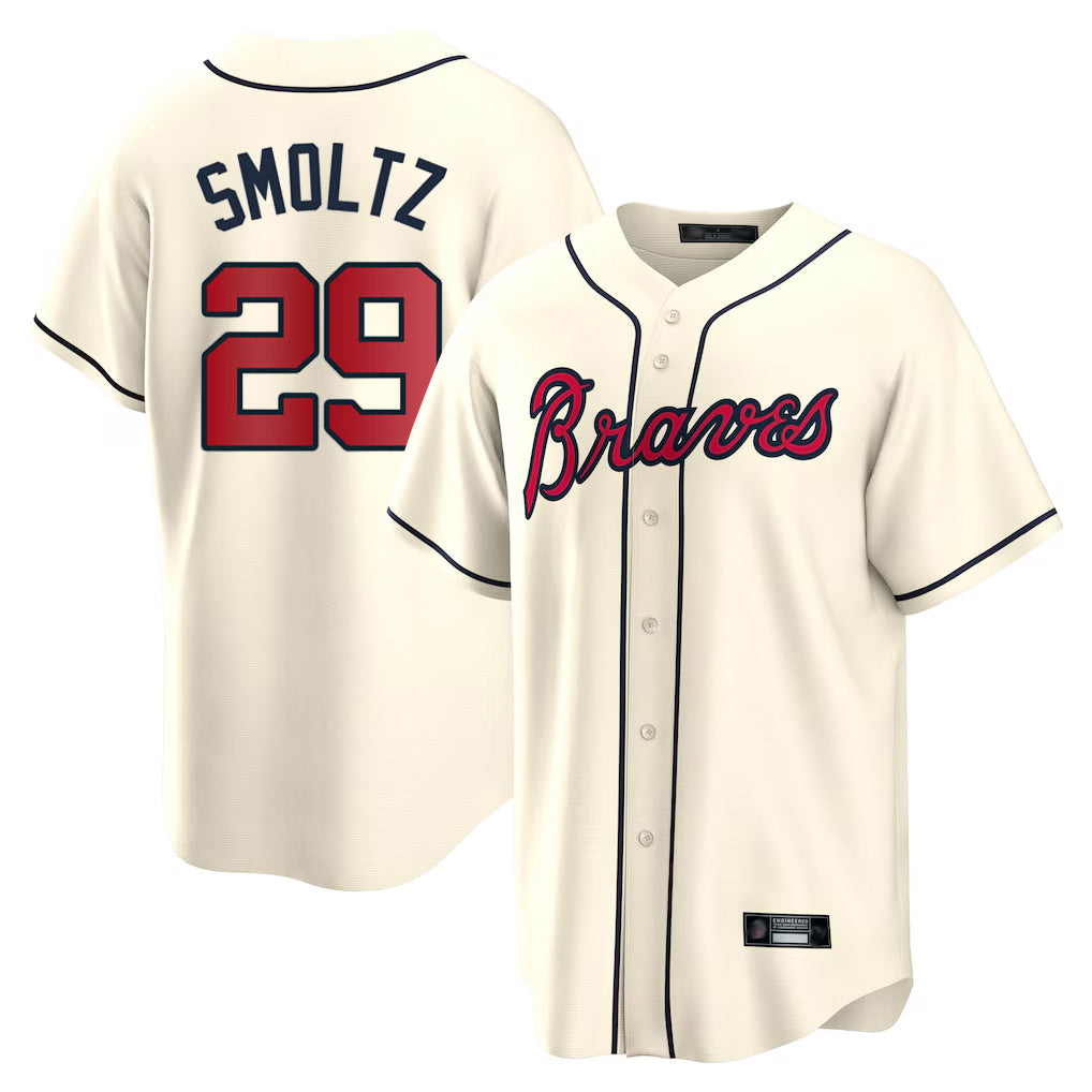 Friene A.Braves #29 John Smoltz Player Cream Home Game Stitched Jerseys