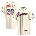 Friene A.Braves #29 John Smoltz Player Cream USA 250 Fourth Of July Limited Home Game Stitched Jerseys