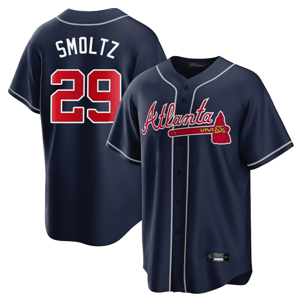 Friene A.Braves #29 John Smoltz Player Navy Home Game Stitched Jerseys