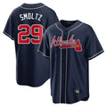 Friene A.Braves #29 John Smoltz Player Navy Home Game Stitched Jerseys