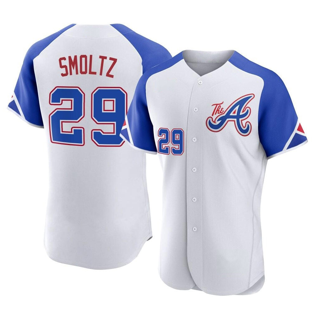 Friene A.Braves #29 John Smoltz Player White City Connect Limited Elite Home Game Stitched Jerseys