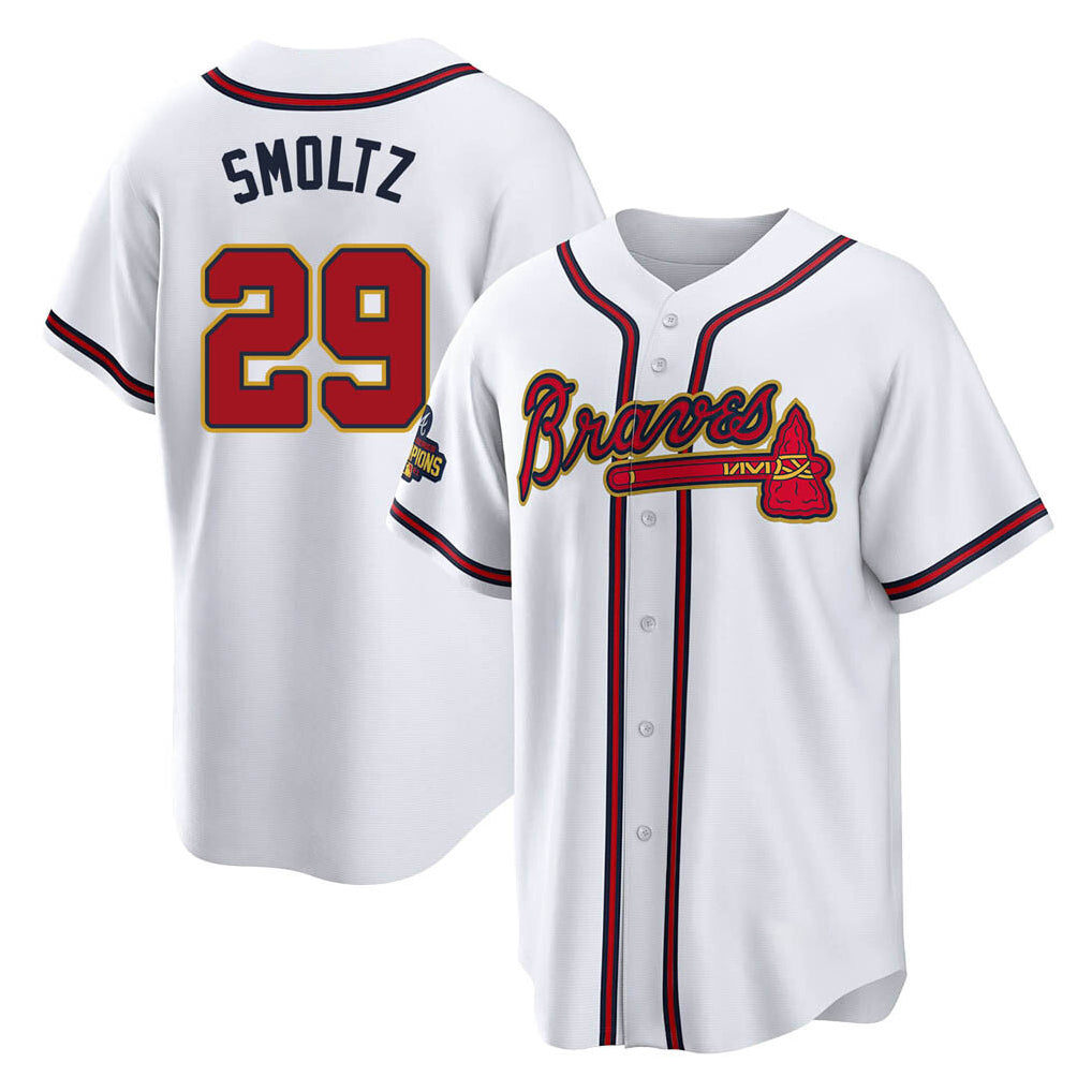 Friene A.Braves #29 John Smoltz Player White Gold Home Game Stitched Jerseys