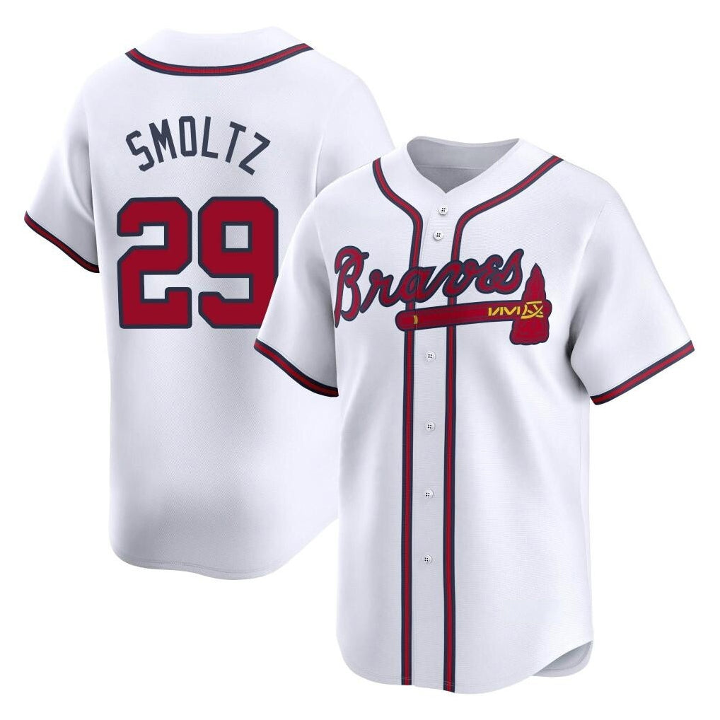 Friene A.Braves #29 John Smoltz Player White Limited Home Game Stitched Jerseys