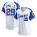 Friene A.Braves #29 John Smoltz Player White Throwback Cooperstown Collection T-shirt Game Stitched Jerseys