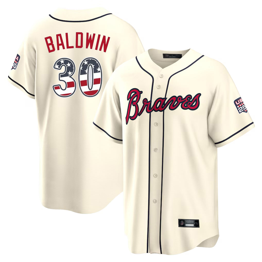 Friene A.Braves #30 Drake Baldwin Player Cream USA 250 Fourth Of July Limited Home Game Stitched Jerseys
