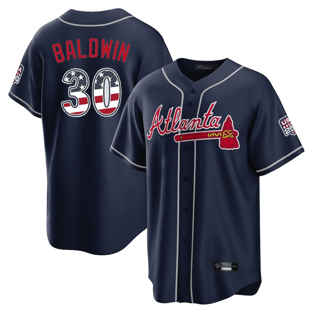 Friene A.Braves #30 Drake Baldwin Player Navy USA 250 Fourth Of July Limited Home Game Stitched Jerseys