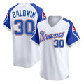 Friene A.Braves #30 Drake Baldwin Player White Throwback Cooperstown Collection T-shirt Game Stitched Jerseys