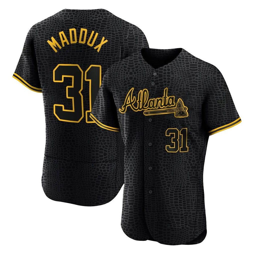Friene A.Braves #31 Greg Maddux Player Black Snake Skin City Limited Elite Home Game Stitched Jerseys
