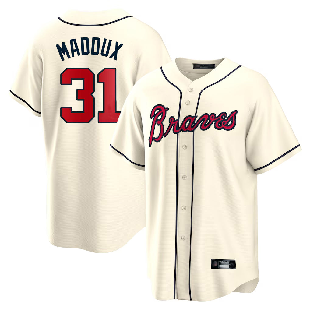 Friene A.Braves #31 Greg Maddux Player Cream Home Game Stitched Jerseys