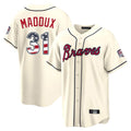 Friene A.Braves #31 Greg Maddux Player Cream USA 250 Fourth Of July Limited Home Game Stitched Jerseys