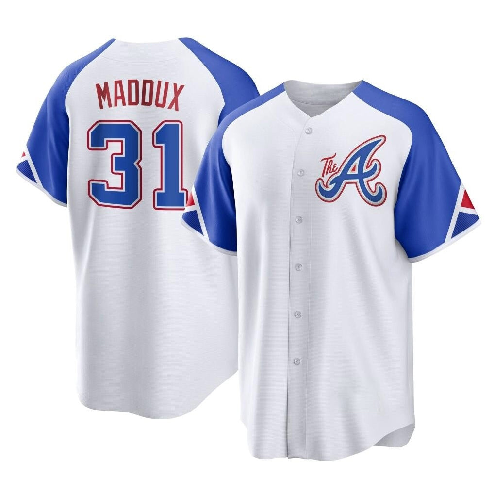 Friene A.Braves #31 Greg Maddux Player White City Connect Home Game Stitched Jerseys
