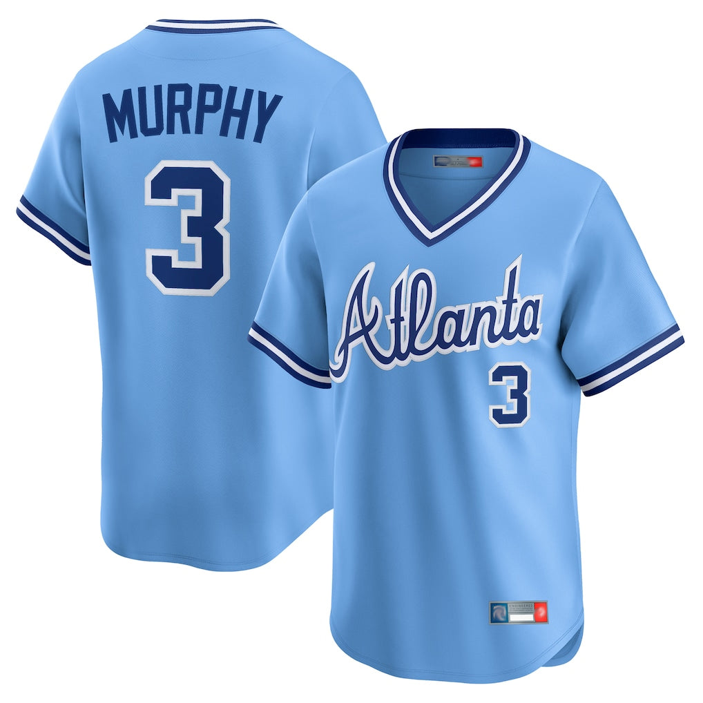 Friene A.Braves #3 Dale Murphy Player Light Blue Throwback Cooperstown Collection T-shirt Limited Game Stitched Jerseys
