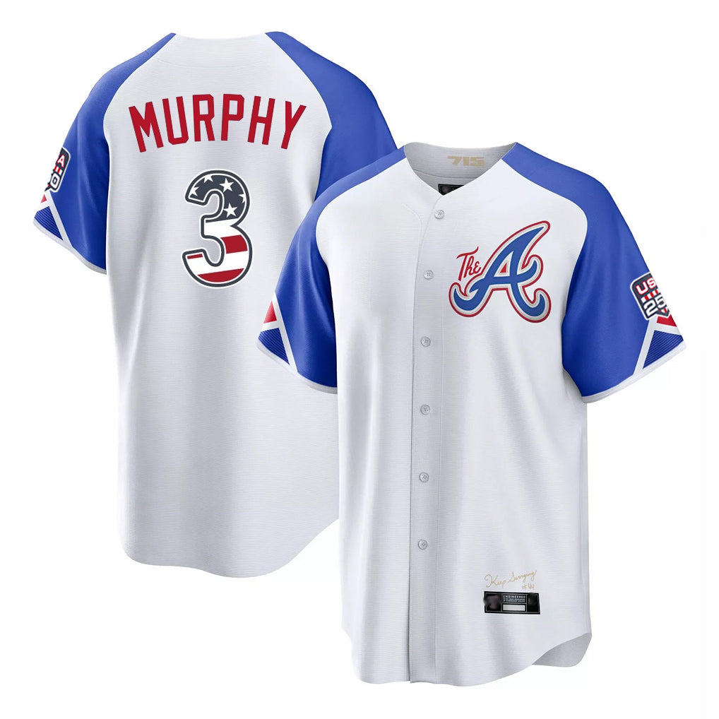 Friene A.Braves #3 Dale Murphy Player White USA 250 Fourth Of July City Connect Home Game Stitched Jerseys