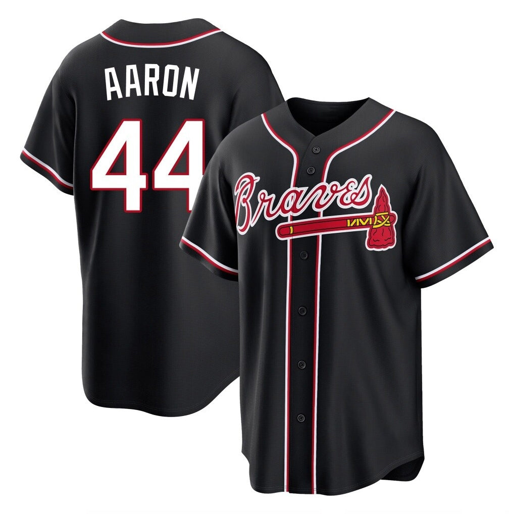 Friene A.Braves #44 Hank Aaron Player Black Fashion Out Game Stitched Jerseys