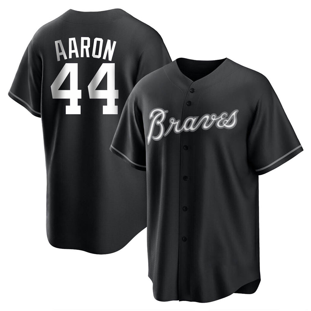 Friene A.Braves #44 Hank Aaron Player Black Home Game Stitched Jerseys