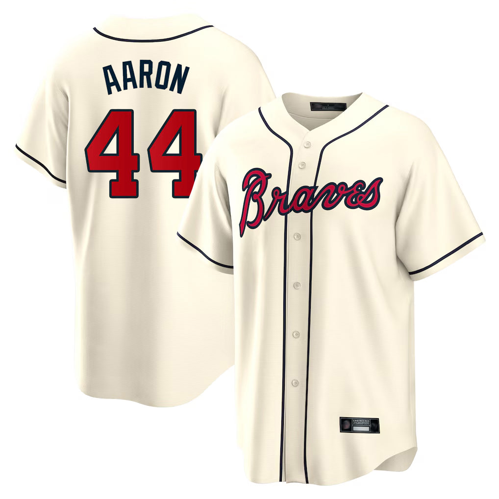 Friene A.Braves #44 Hank Aaron Player Cream Home Game Stitched Jerseys
