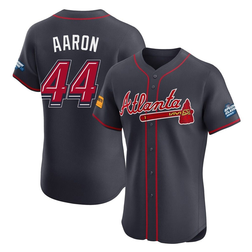 Friene A.Braves #44 Hank Aaron Player Navy 2025 Speedway Classic Limited Elite Home Game Stitched Jerseys