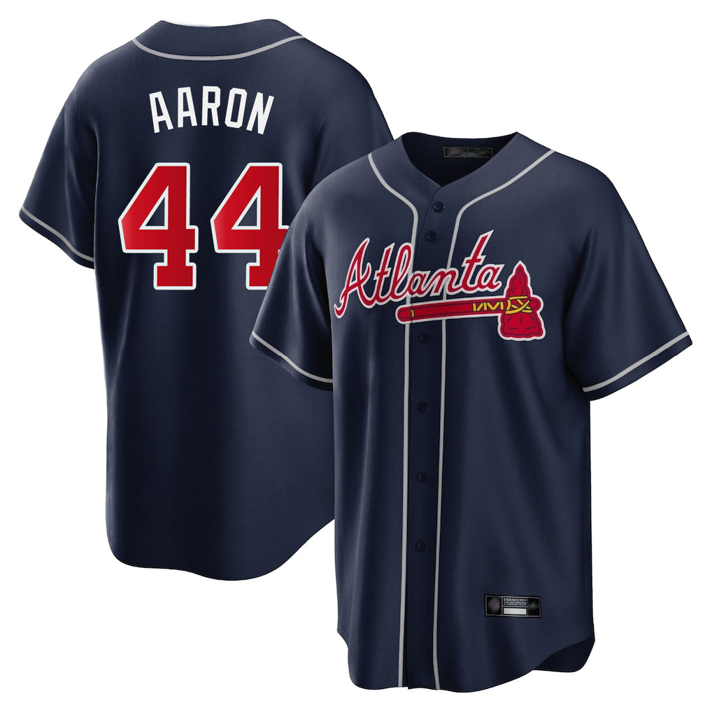 Friene A.Braves #44 Hank Aaron Player Navy Home Game Stitched Jerseys