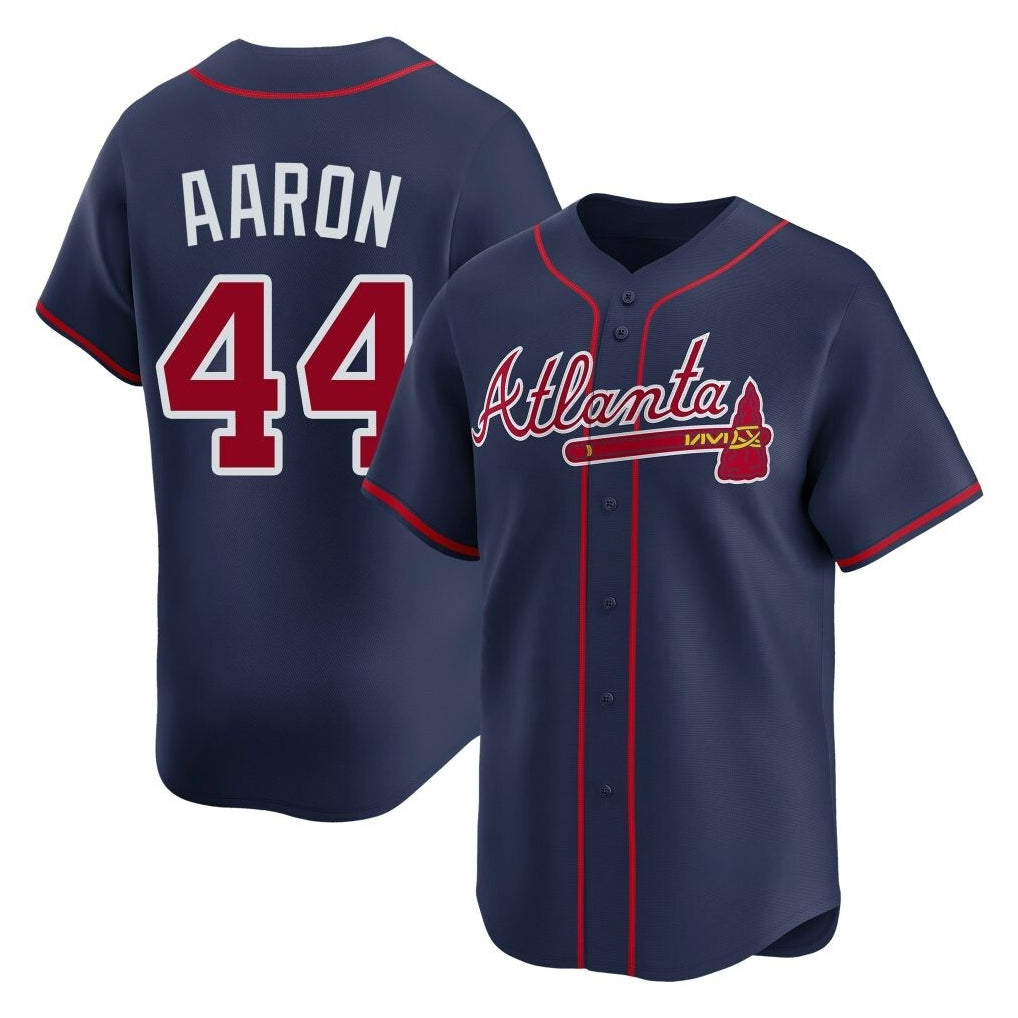 Friene A.Braves #44 Hank Aaron Player Navy Limited Home Game Stitched Jerseys